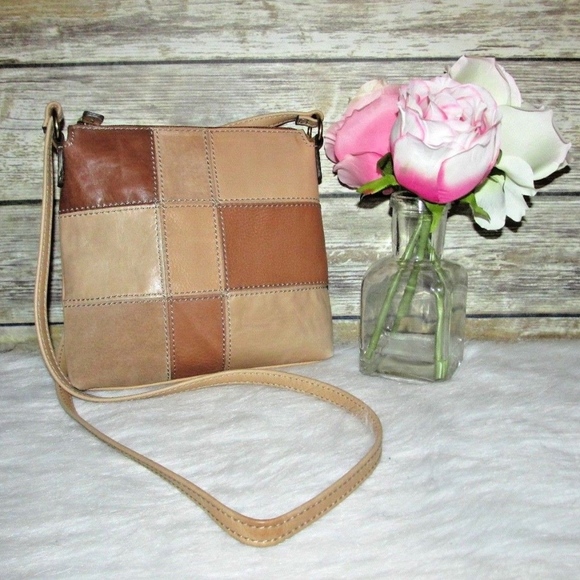 Fossil Handbags - Fossil Brown Leather Patchwork Design Crossbody